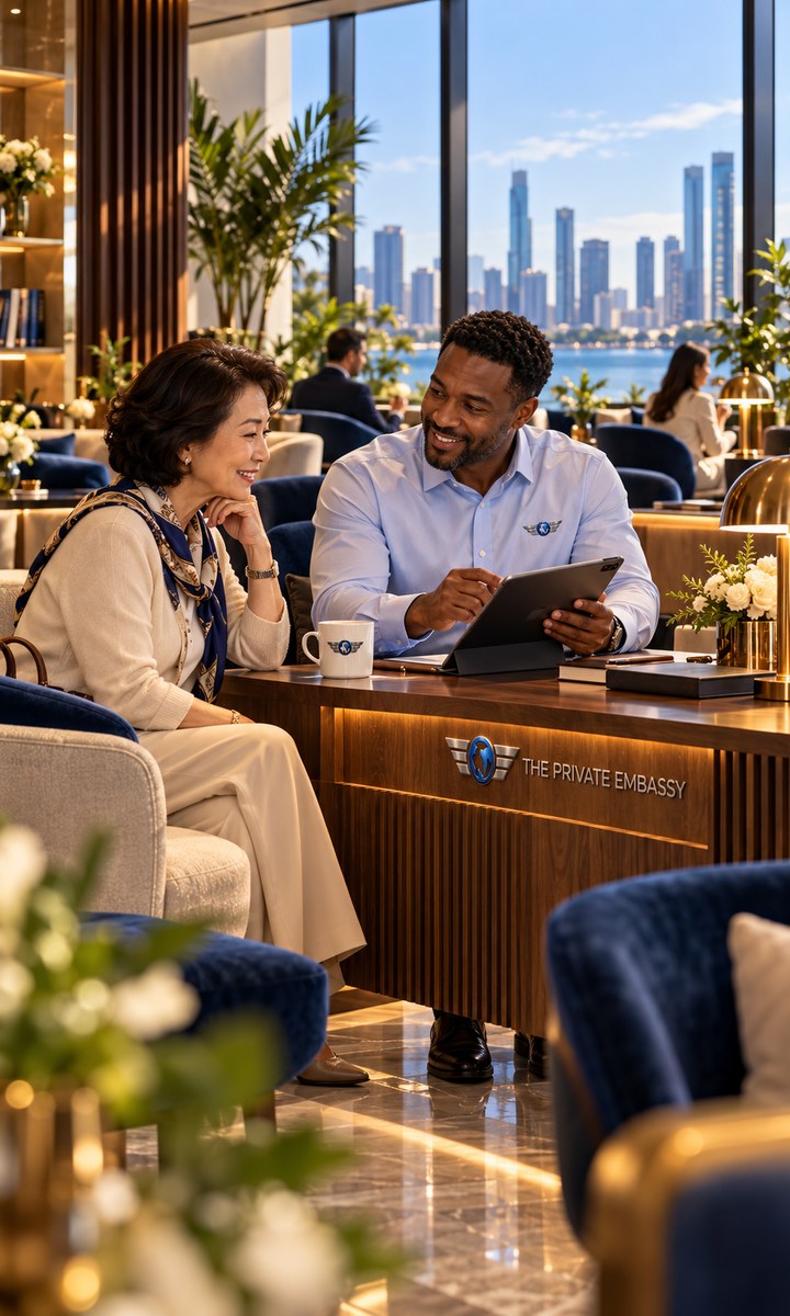 Concept rendering of an Embassy Officer advising a traveler